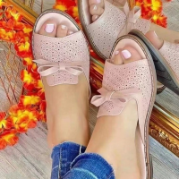 2022 New Summer New Women Leisure Fashion Bow Flat Sandals Sandals Comfortable Soft Bottom Womens Breathable Beach Sandals