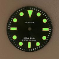 ？》：“： NH35 Dial 28.5Mm, Black Green/Orange Stereoscopic Index Watch Dial With Green Luminous, Fit For NH35 NH36 Movement