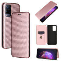 Vivo V21 Case, EABUY Carbon Fiber Magnetic Closure with Card Slot Flip Case Cover for Vivo V21