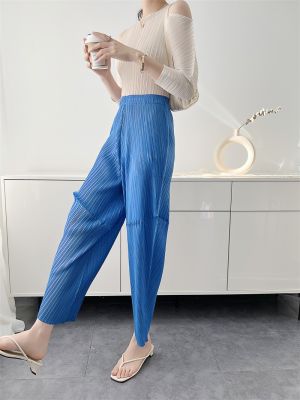 กางเกงอัดพลีท เสื้อผ้าผู้หญิง กางเกงพับ ใส่สบาย ลำลอง กางเกงพลีททรงหลวม 2022 ฤดูร้อนใหม่เฉพาะ