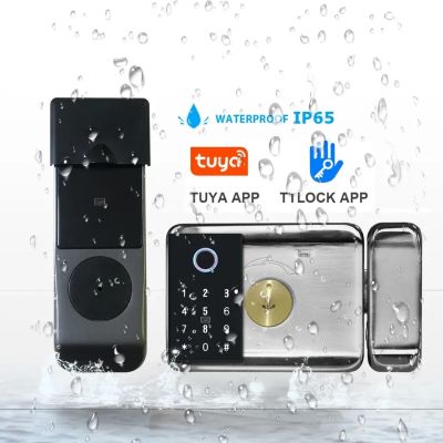 Tuya สมาร์ทล็อค Wi-Fi กันน้ำ IP65รหัสลายนิ้วมือสองด้านการ์ด IC ล็อคประตูกลางแจ้งอิเล็กทรอนิกส์ลำโพง8ภาษา