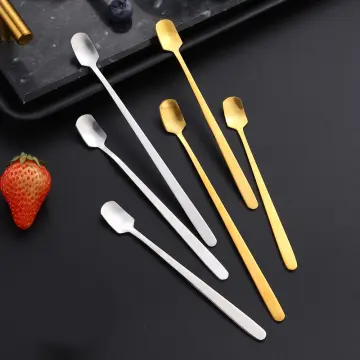 5pcs Stainless Steel Long Handle Square Head Spoon Coffee Stirring