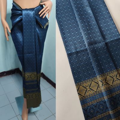 P025 ผ้าถุง สีน้ำเงิน ผ้าไทย ผ้าไหมสังเคราะห์ ผ้าไหม ผ้าไหมทอลาย ผ้าถุง ผ้าซิ่น ของรับไหว้ ของฝาก ของขวัญ ผ้าตัดชุด ผ้าเป็นผ้าผืน