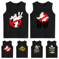 GhostBuster Tank Top ชายหญิงเสื้อยืดแขนกุดการ์ตูนญี่ปุ่นพิมพ์อะนิเมะผ้าฝ้ายสีดำบุคลิกภาพการพิมพ์5555เด็ก Cartoon