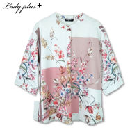 Lady Plus เสื้อคอจีนแขนสามส่วนลายดอกไม้ | Floral Blouse เสื้อแขนสามส่วน สีชมพู