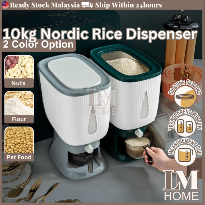 10kg Large Rice Storage Container Food Flour Airtight Box Rice Dispenser  W/Cup