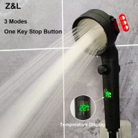 Shower Head with LED Digital Temperature Display Stop Button Water Saving 3 Modes High Pressure Showerhead Bathroom Accessories Showerheads