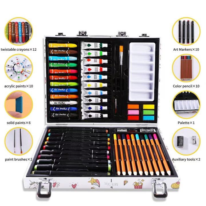พาเลทชุดระบายสี-เซ็ตปากกาสีน้ำสีเทียน-ชุดภาพวาดศิลปะ-สีมืออาชีพ-สีอะคริลิค-ปากกาสีน้ำ-ดินสอสี-53pcs-อุปกรณ์ศิลปะ-เครื่องเขียน-art-supplies-crayons-colored-pencils-oil-pastels-sets