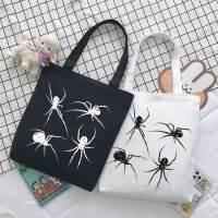 [Baozhihui]ญี่ปุ่น Evil พิมพ์กระเป๋าผ้าใบลำลองใหม่ความจุขนาดใหญ่ Hip-Hop Vintage Shopper กระเป๋า Punk Spider Dark หญิงไหล่กระเป๋า Sac