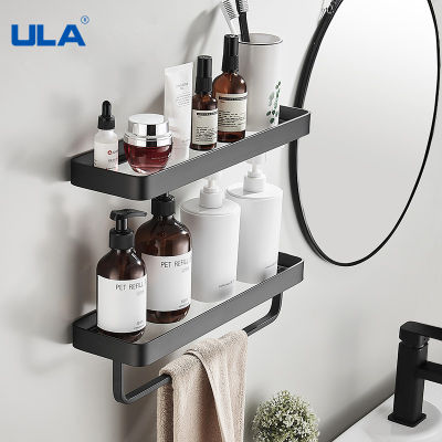 ULA Black White Bathroom Shelf Towel Bar Shampoo Rack Kitchen Storage Rack Bathroom Shelf Space Aluminum Shower Room Hook