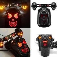 12V Motorcycle Skull Taillight with Turn Signal Rear Brake Light Black Chrome Skeleton Style Modified Blinker Indicator Light