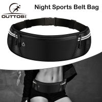 Outtobe Sports Running Belt Waist Bag Outdoor Dual Pouch Sweat-proof Reflective Waist Pack Fitness Workout Belt Adjustable Running Pouch Belt with zip