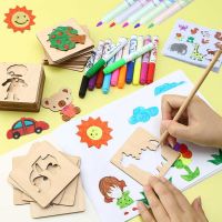 Hot Montessori Kids Wooden Drawing Stencils Kit Drawing Board Toys Coloring Puzzle Arts Crafts Set Educational Toys for Kids Drawing  Sketching Tablet