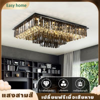 EASYHOME โคมไฟระย้า LED 3สี,โคมไฟแขวนคริสตัลแบบเรียบง่ายทันสมัยสำหรับห้องนั่งเล่นโคมไฟเพดาน