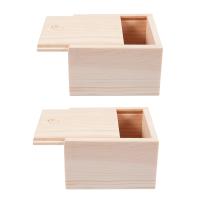 2X Small Plain Wooden Storage Box Case for Jewellery Small Gadgets Gift Wood color