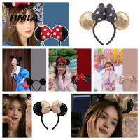 TIMIA ชุดปักเลื่อม หมวกลาย Minnie Mouse การ์ตูนลายการ์ตูน เจ้าหญิงสำหรับเด็ก ที่คาดผมหูมิกกี้ ชุดคลุมศีรษะ อุปกรณ์เสริมผม สำหรับผู้หญิง