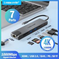 Lemorele 7-in-1 USB Hub docking station USB C to RJ45 Gigabit Ethernet 4K HDMI Multiports SD/TF Card Reader Slot for Laptop Mac USB Hubs