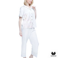 Wacoal Sleepwear ชุดนอนวาโก้ เสื้อคอฮาวาย แขนสั้น/กางเกงขายาว ผ้า Satin รุ่น WN7E27
