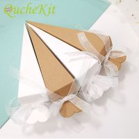 20/50/100Pcs Ice Cream Cone Shaped Candy Box Wedding Gift For Guest Ribbon Chocolate Dragee Gift Packaging Boxes Party Favor Gift Wrapping  Bags