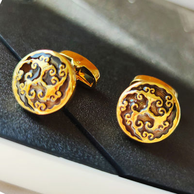 2PRSlots Gold color cufflinks for mens Irregular pattern Black epoxy cuff link Copper Gift for husband cuff buttons