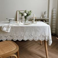 Morris8 French White Lace Flower Embroidery Cotton Tablecloth for Wedding Party Decoration Table Cloth Luxurious Cover