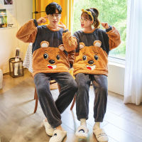 Winter Thicken Couples Pajamas Suit Sleepwear Women Men Loungewear Soft Warm Pijamas Sets Cute Bear Unisex Lovers Clothes