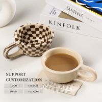 1pc Irregular checkerboard ceramic coffee cup personalized high-looking mugs