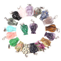 20 Fashion Charming Earrings Natural Stone Carved Angel Charms Amethyst Jade Gem Pendants For Necklace Making Jewelry Wholesale