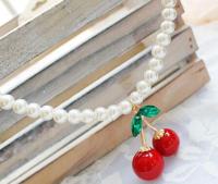 [COD] Korean childrens necklace pearl student cherry female version sweet accessories