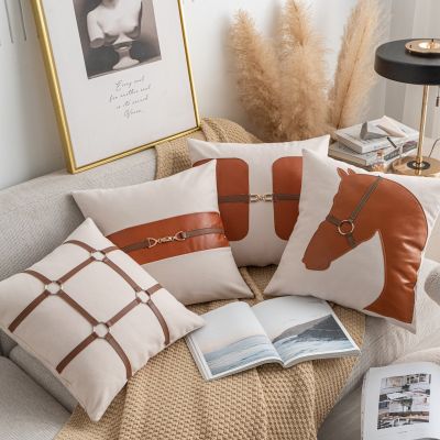 [COD] New and light luxury simple double-sided head cushion creative imitation leather stitching