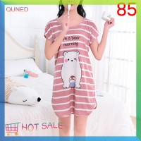 QUNED Lady SHORT-Sleeve Dress ชุดนอนน่ารักการ์ตูนรูปภาพ Casual Home Dress ชุดนอน