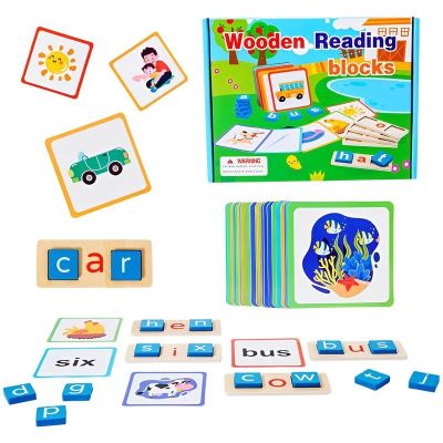 【CW】 Blocks Flash Cards Game English Words Early Educational Baby Kids Wood