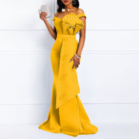 Winter Women Slash Neck Short Sleeve Pearl Dress Sexy Office Lady Evening Night Club Party Long Maxi Dresses GL05143