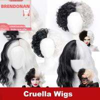 BRENDONAN แฟชั่น หญิงสาว Cos ฮัลโลวีน คอสเพลย์ Cruella De Vil Kuila ครึ่งขาวดำ Wigs