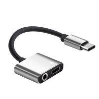 2 in1 Type-C to 3.5mm Headphone Jack Adaptor/Connector Charger Earphone Aux Audio Charge Adaptor Silver