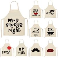 1Pcs Mr Mrs Couples Chef Kitchen Aprons Unisex Dinner Party Cooking Bibs Cotton Linen Funny Pinafore Cleaning Tools 55x68cm Aprons