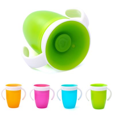 【CW】™◘☏  360° Rotatable Baby Drinking Silicone Cup With Handle Flip Cover Leak-Proof Childrens Kettle