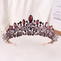 Buatan Tangan Angsa Ungu Kristal Manik Mahkota Pengantin Tiaras บาร็อค Mahkota Wanita Rhinestone Diadem Akori Rambut Perkahwinan