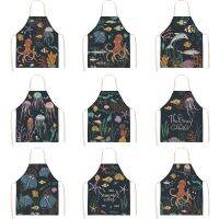 Marine Organism Apron Dolphin Jellyfish Aprons for Women Apron Kitchen Octopus Conch Cafe Apron for Men Kitchen Apron