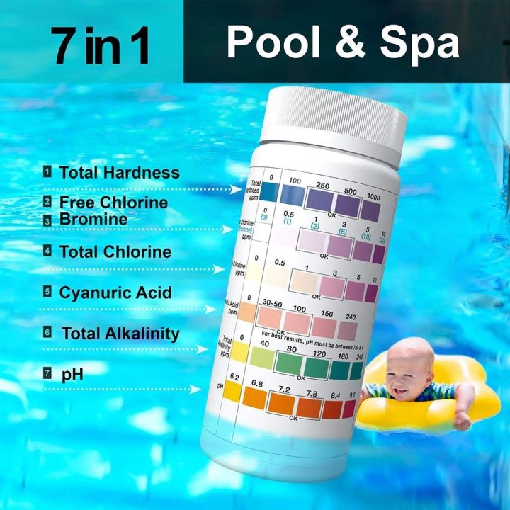 widely-apply-good-quality-full-range-easy-to-match-7-in-1-pool-test-strips-ph-test-strips-high-accuracy-ph-test-paper-inspection-tools