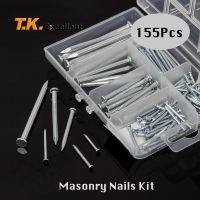 T.K.Excellent Galvanized Hardened Ribbed Steel Masonry Flat Nails,Zinc Plated Assortment Kit,155Pcs