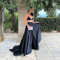 Black Satin Maxi Skirts Women Celebrity Party Skirt Hi End Long Train Prom Skirt Evening Skirt jupe femme chic et élégant