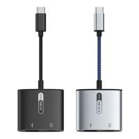 AARONA กล้องดิจิตอลอุปกรณ์2 In 1อะแดปเตอร์ชาร์จในรถยนต์ PD 60W ตัวแปลง USB สำหรับมือถือ2 In 1อะแดปเตอร์ชาร์จในรถยนต์ Dual Type-C Splitter Type-C อะแดปเตอร์ USB C Converter