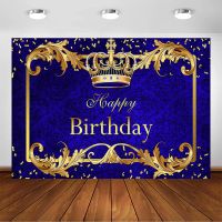Prince Birthday Party Background For Boys Royal Blue And Gold King Crown Party Decoration Photography Backdrop Banner