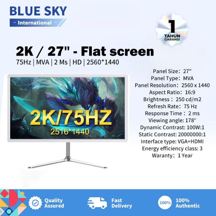 Blue Sky Monitor Definisi Tinggi 27 Inci Yang Menghadap Langsung