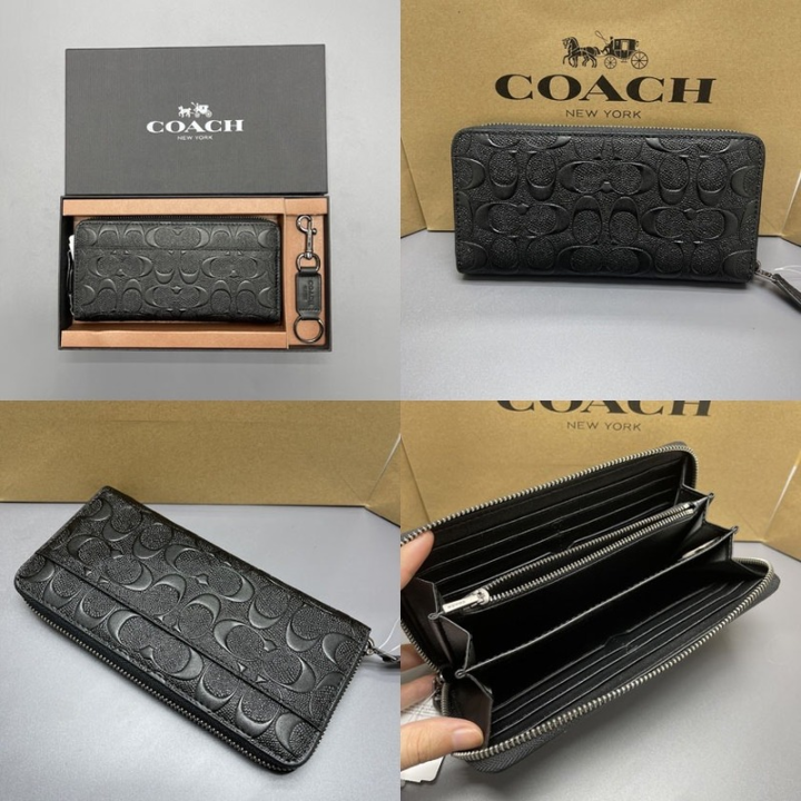 top-100-original-coach-new-mens-wallet-purse-long-wallet-zip-wallet-card-wallet-clutch-fold-over-wallet-with-keychain-mens-business-leisure-long-zipper-wallet-handbag