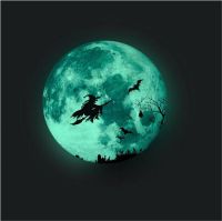 ZZOOI Luminous Moon Wall Sticker Flying Witch Bat Halloween Glass Decorative Painting Home decor