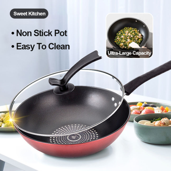 Sweetkitchen 32cm Non Stick Pan With Cover Wok & Stir-fry Pan High 