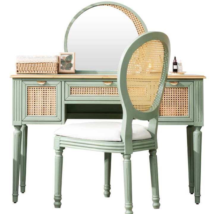 LaFloria®Ivy Rattan Vanity Set/ Green Rattan Dressing Table/ Black
