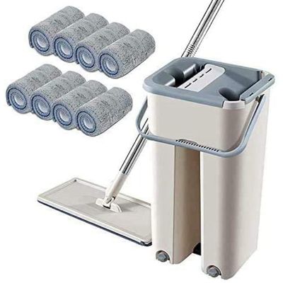 Floor Mop Set 360 Degree Rotation Telescopic Handle Self-Cleaning Flat Mop with Microfibre Pads and Cleaning Bucket